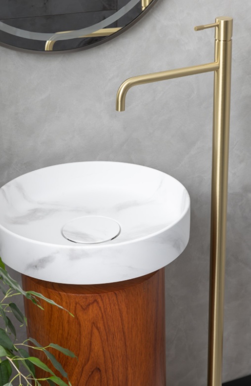 Раковина напольная с пъедесталом Boheme Corian Calacatta+Red Wood- фото2