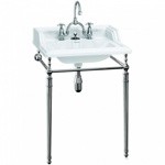 Классическая раковина со скрытым сливом-переливом Burlington Classic на 2 отверстия с хромированным подстольем- фото