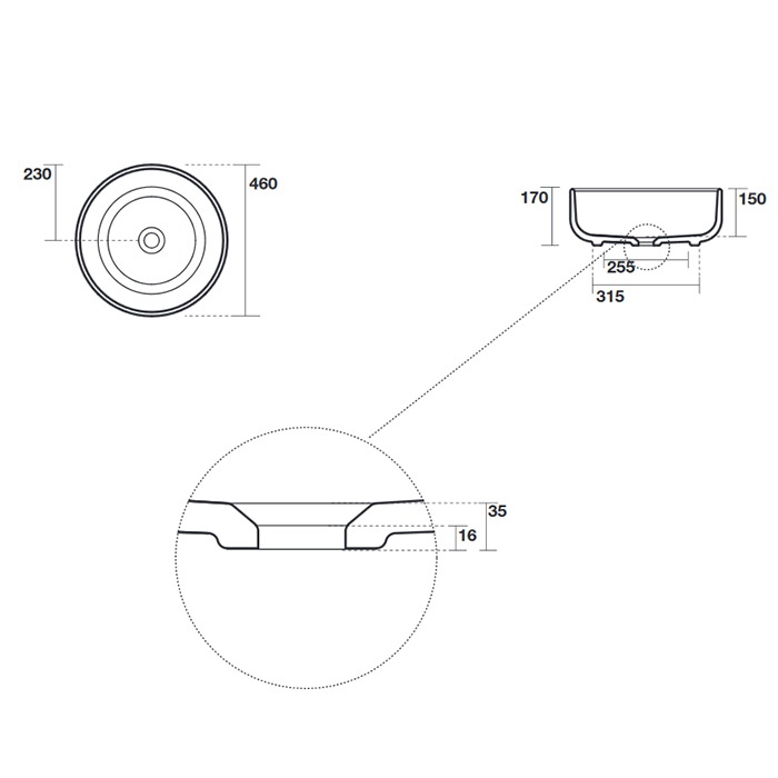 Kerasan Ciotola Раковина 46х17 см, без отв., накладная, без перелива, цвет: черный матовый- фото2