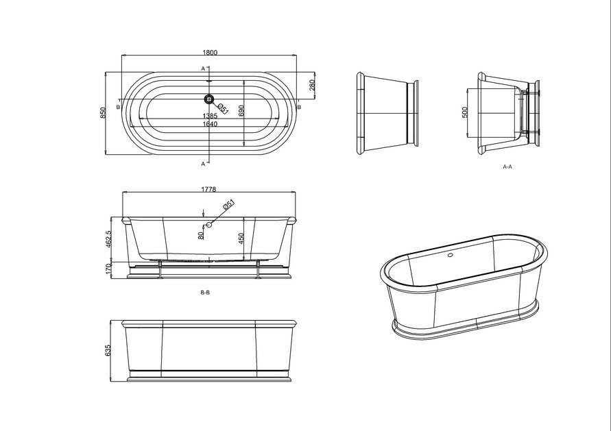 Ванна акриловая Burlington London 180 c встроенным сливом-переливом- фото4