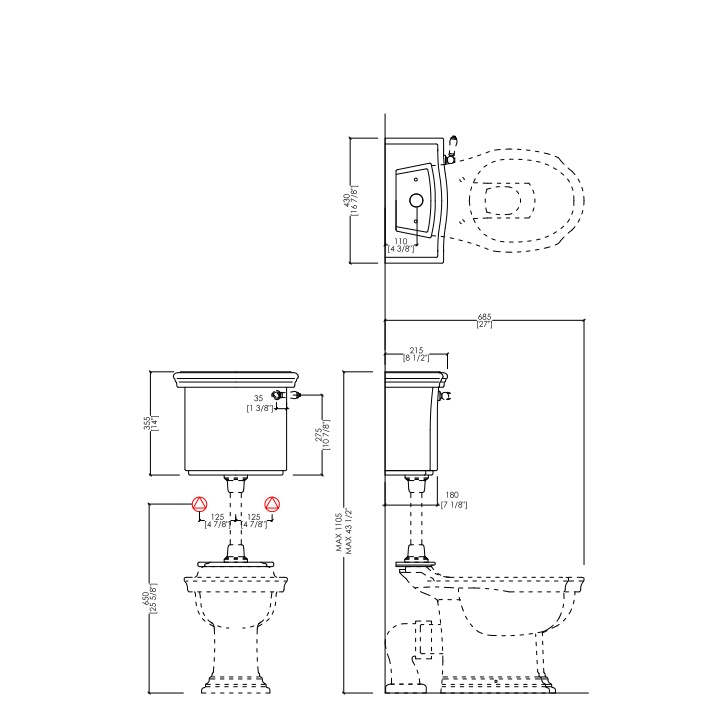 Devon&Devon Westminster Унитаз 64x36,5cм, с низким бачком, фурнитура хром
