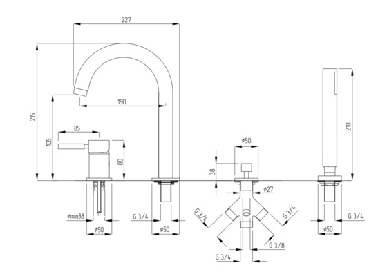 Смеситель на борт ванны Migliore Fortis ML.FRT-5255.CR- фото2