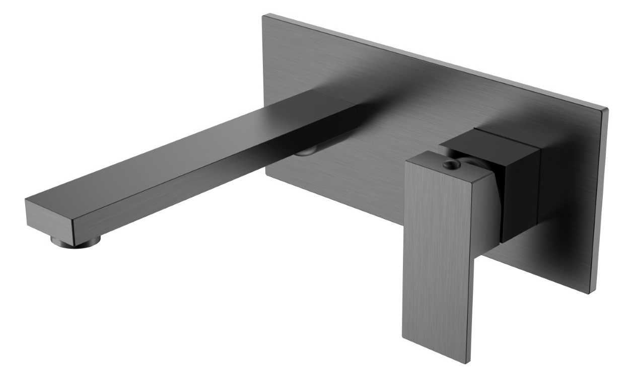 Смеситель для умывальника или ванны из стены Boheme Qubic Matt Gun Metal 475-GM- фото