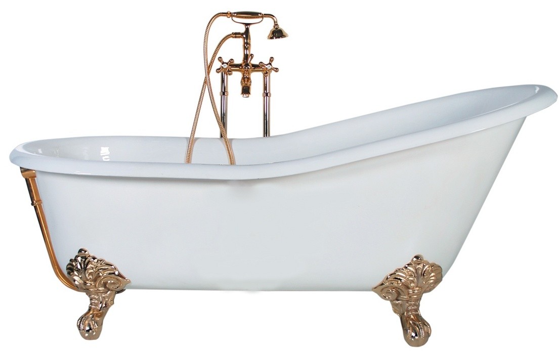 Ванна чугунная RECOR Slipper 170x76 с золотыми ногами- фото2