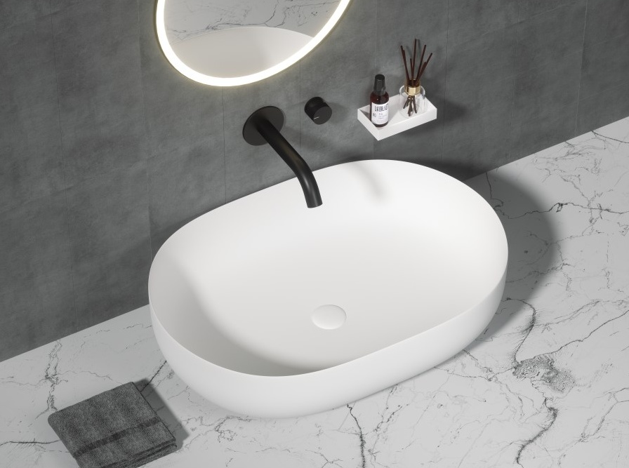 Раковина-чаша Boheme кориан овальная матовая, Slim 500*350*135- фото3