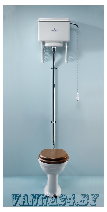 Унитаз Sanitan VICTORIAN с высоким бачком 440x670 мм и крышкой. Старый английский белый- фото2