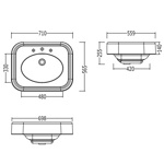 Раковина Devon & Devon Blues IBLG(3)FBLUES с 3-мя отверстиями под смеситель,71х33 см- фото2