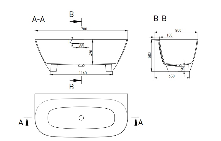 Отдельностоящая ванна из камня Salini Sofia Wall S-Sense 1700х800х580мм, глянец- фото4