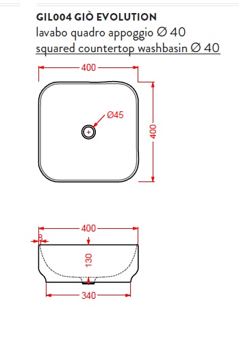 Artceram Gio Evolution Раковина накладная квадратная 40х40 см, без отв под смеситель, цвет белый- фото2