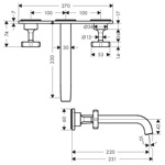 AXOR Citterio E, Смеситель для раковины, на 3 отверстия, с панелью и изливом220 мм, настенный монтаж- фото2