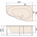 Ванна акриловая PAA MAMBO 1650 x 980 x 630 мм (Латвия)- фото2