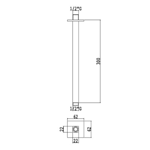 BD002BXX AquaElite потолочный кронштейн для душа 22X22 мм, L. 300 мм- фото2