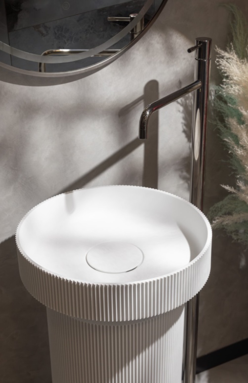 Раковина напольная с пъедесталом Boheme рифленая Corian Matte white- фото2