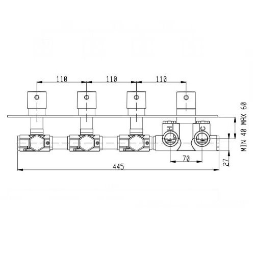 RU003X00Q AquaElite встроенная часть термостатического смесителя на 3 потребителя