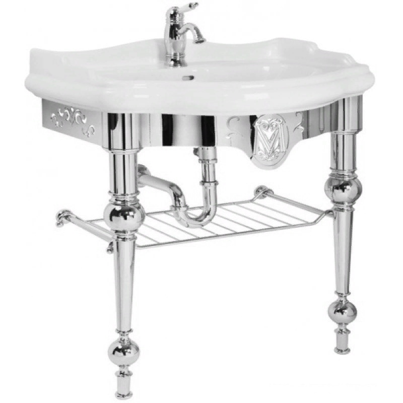 BELLA РАКОВИНА КОНСОЛЬ 100 СМ НАПОЛЬНАЯ С РЕШЕТКОЙ, БЕЛАЯ КЕРАМИКА хром- фото