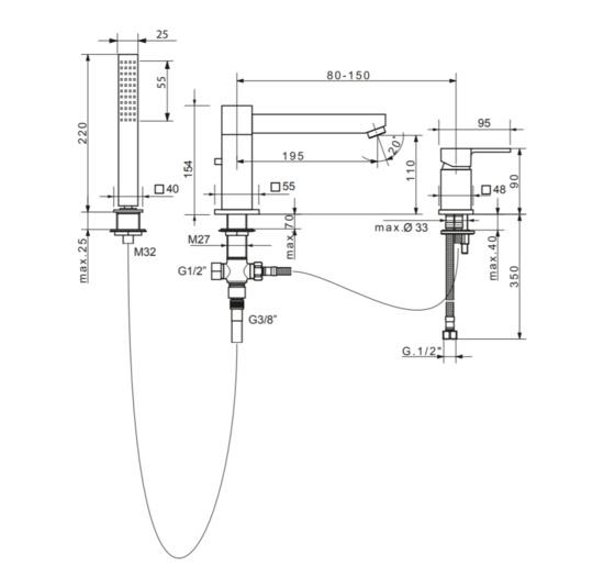 Смеситель на борт ванны на 3 отверстия Migliore Kvant ML.KVT-2755.CR- фото2