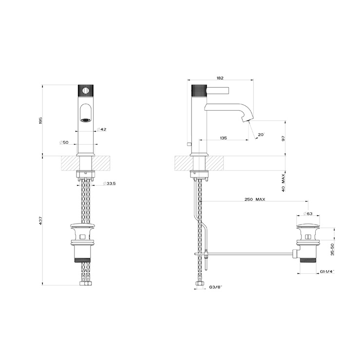 Gessi Inciso-       1 1/4",    3/8". : black XL