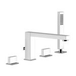 Gessi Rettangolo T Смеситель для ванны на 4 отверстия, излив со встроенным переключателем, шланг 1,5м+убирающаяся лейка, цвет: хром- фото